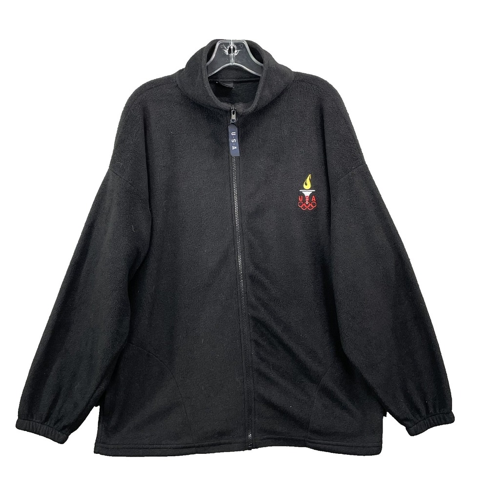 Vintage Team USA Olympic Jacket Men XL Black Fleece Gorpcore Ski Made in USA Y2k